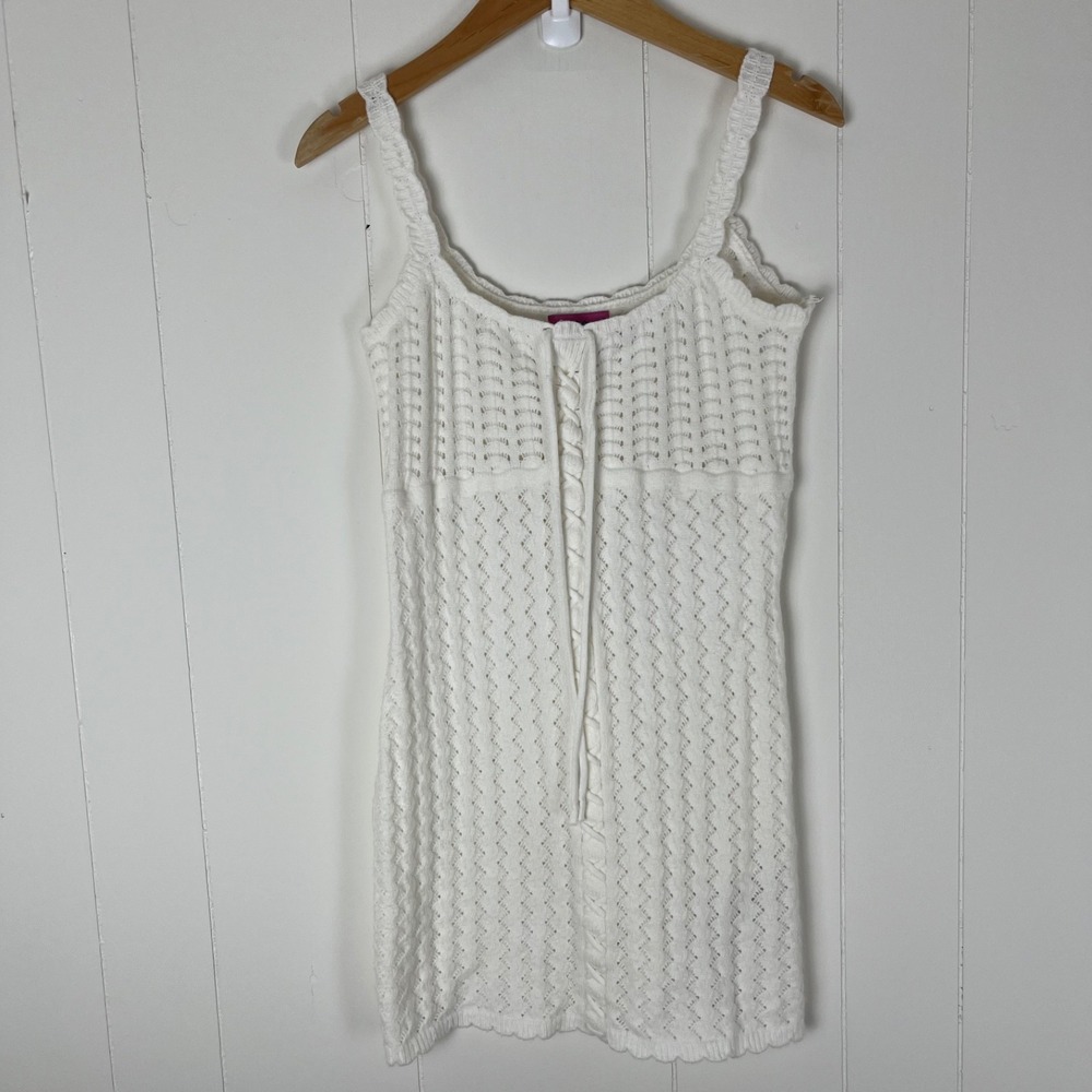 Edikted Ivory Cable Pointelle Knit Mini Sweater Dress M Coquette Boho Festival